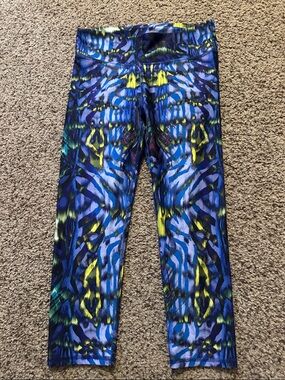 Fabletics Blue & Yellow Abstract Print Leggings